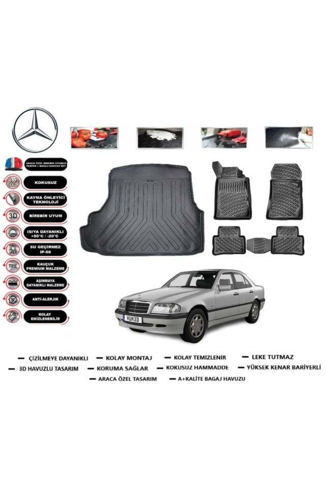 Mercedes C Serisi W202 1996 Model Bagaj Havuzu Araca Özel Paspas Takımı Prrox
