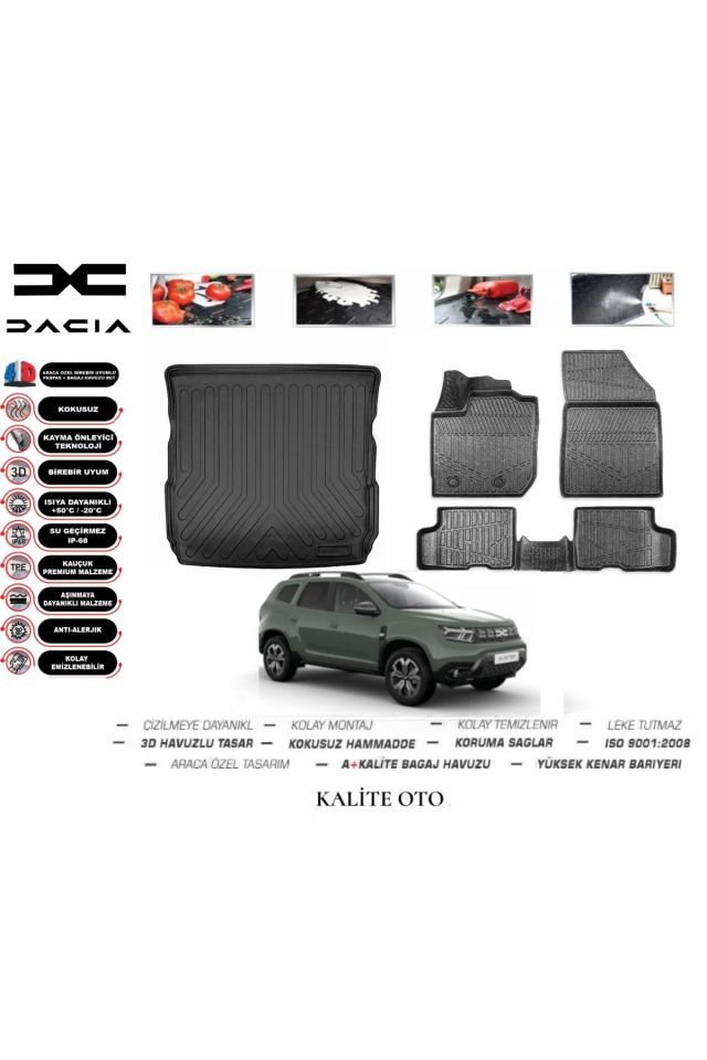 Dacia Duster 4 WD (4x4) Uyumlu2024 Model 3D Bagaj Havuzu+4D Havuzlu Paspas Setii