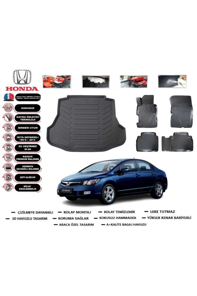 Honda Civic Sedan 2008 Model Bagaj Havuzu Araca Özel Paspas Takımı Prrox