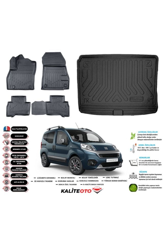 Fiat Fiorino 2022 Model Esnek Bagaj Havuzu Araca Özel Siyah Paspas Takımı