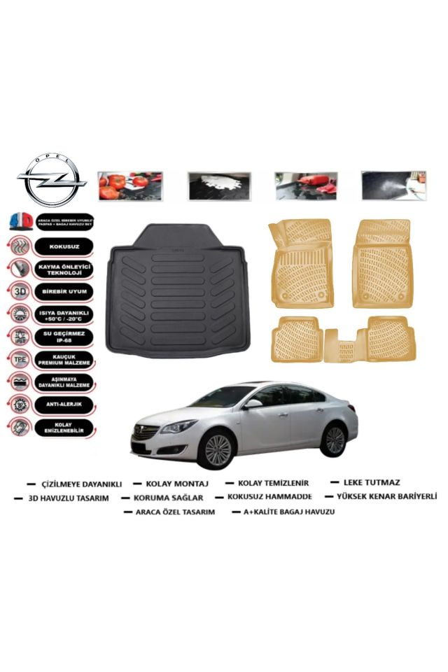 Opel İnsignia Sedan 2010 Model Bagaj Havuzu(paspası)+Araca Özel Bej Paspas Takımı Flex