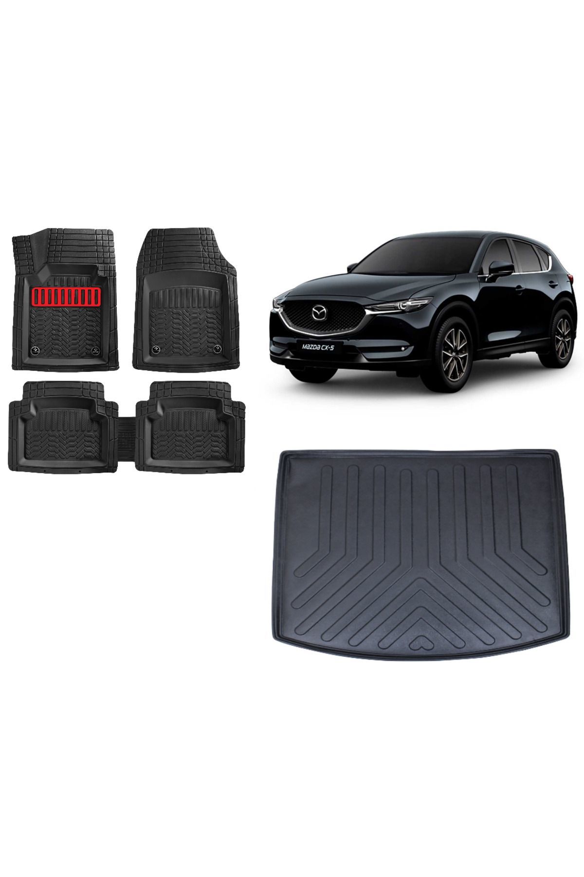 Mazda CX5 2012 Model 3D Bagaj Havuzu+3D Havuzlu Maximum Kırmızı Kromlu Paspas