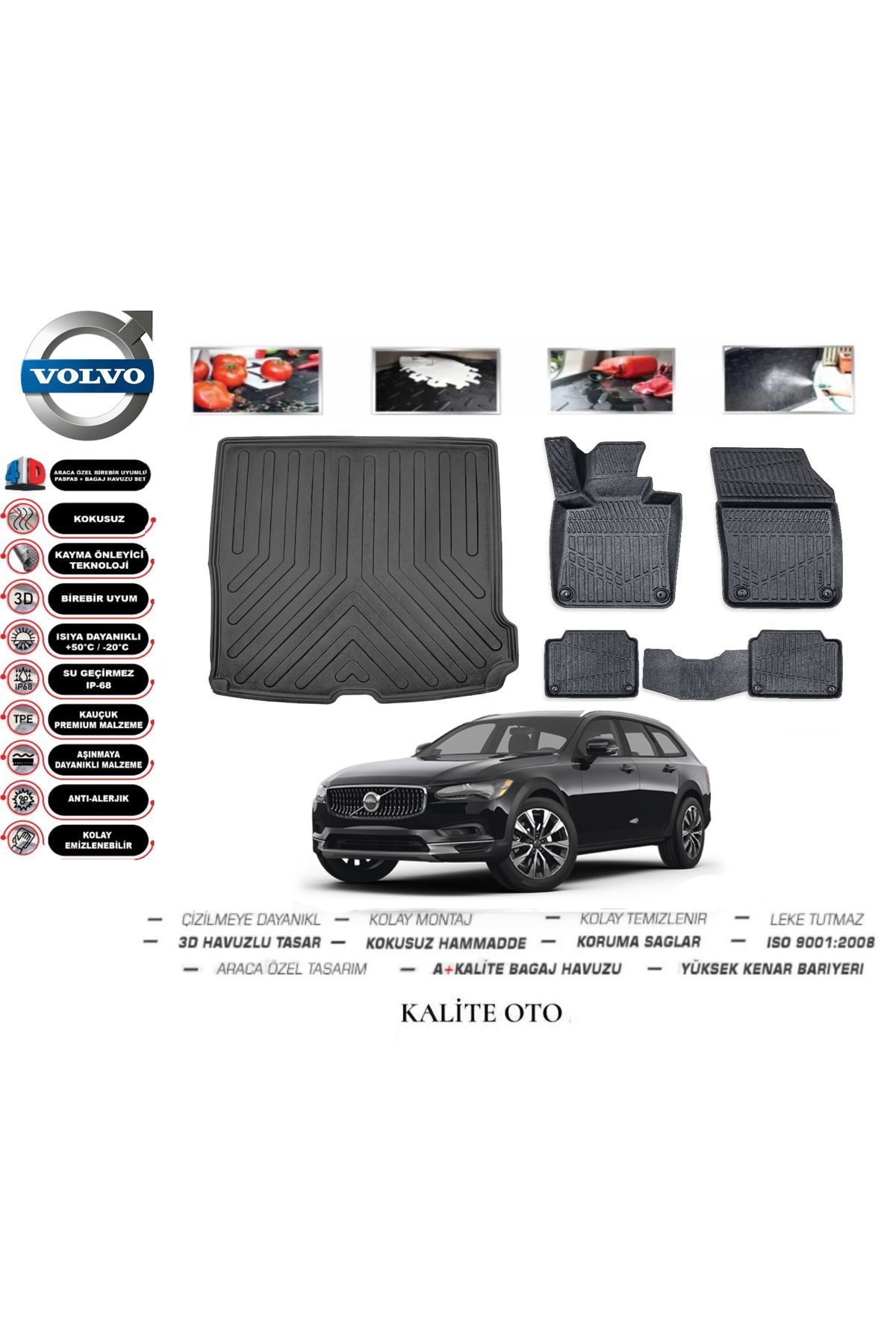 Volvo V90 Cross Country 2021  Uyumlu  Model 3D Bagaj Havuzu+4D Havuzlu Paspas Seti