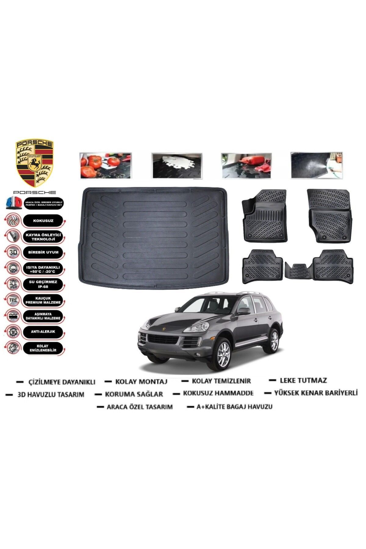 Porsche Cayenne 2005 Model Bagaj Havuzu Araca Özel Paspas Takımı Prrox