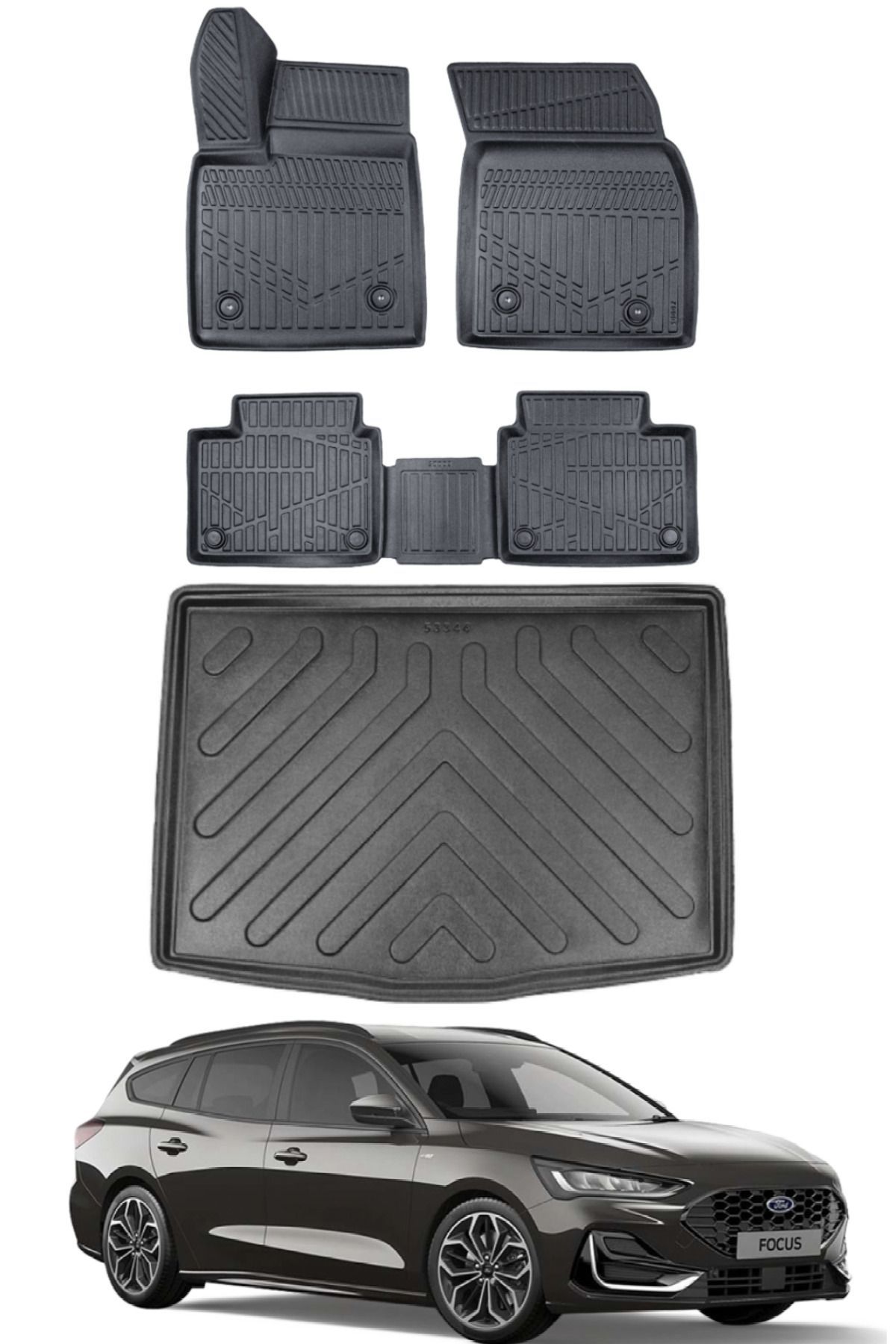 Ford Focus 5 STW 2024 Model Alt Bagaj Havuzu Araca Özel Siyah Paspas Takımı