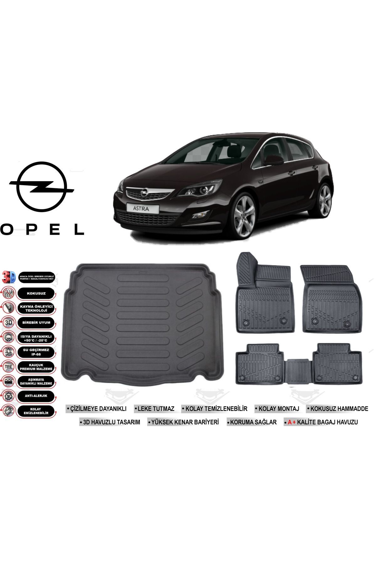 Opel Astra J HB 2013 Model Bagaj Havuzu Araca Özel Siyah Havuzlu Paspas Takımı Sett