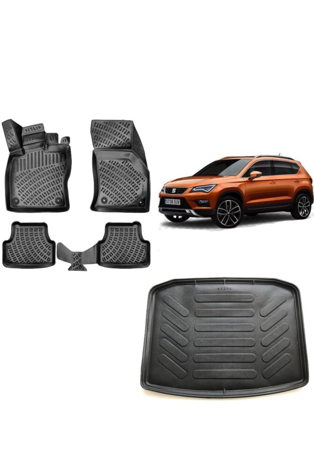 Seat Ateca 4x4 2020 Model 3D ÜST KADEME Bagaj Havuzu+3D Havuzlu Araca Özel Paspas Takımı