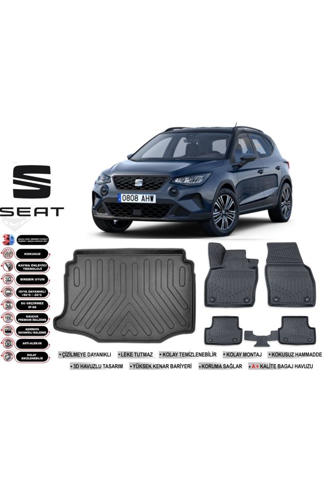 Seat Arona 2021 Model Alt Bagaj Havuzu Araca Özel Siyah Havuzlu Paspas Takımı Sett