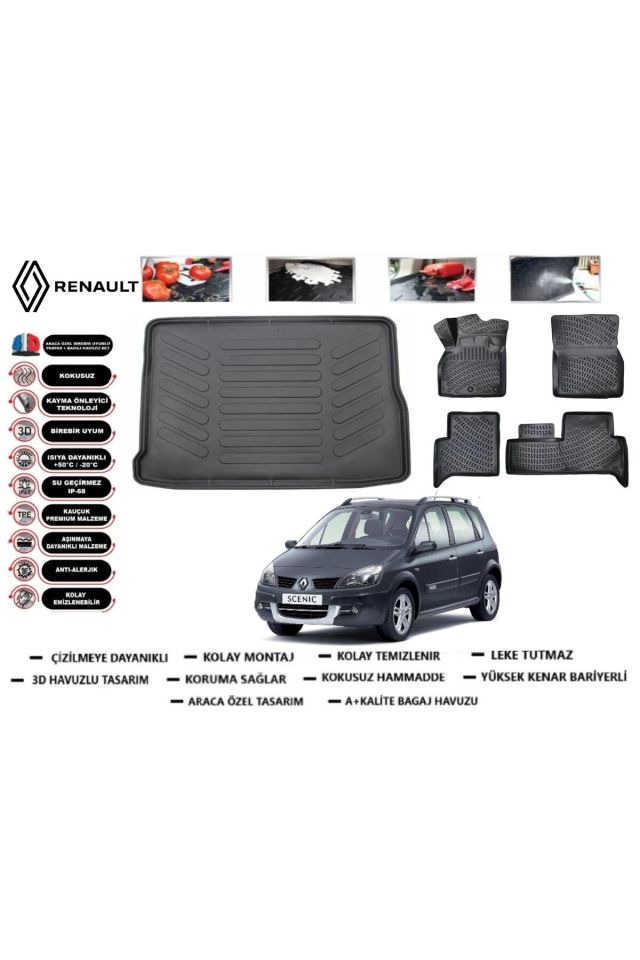 Renault Scenic 2 2006 Model Bagaj Havuzu Araca Özel Paspas Takımı kauçuk