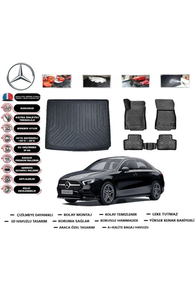 Mercedes A Serisi W177 SD Kulaksız 2024 Model Bagaj Havuzu Araca Özel Paspas Takımı kauçuk