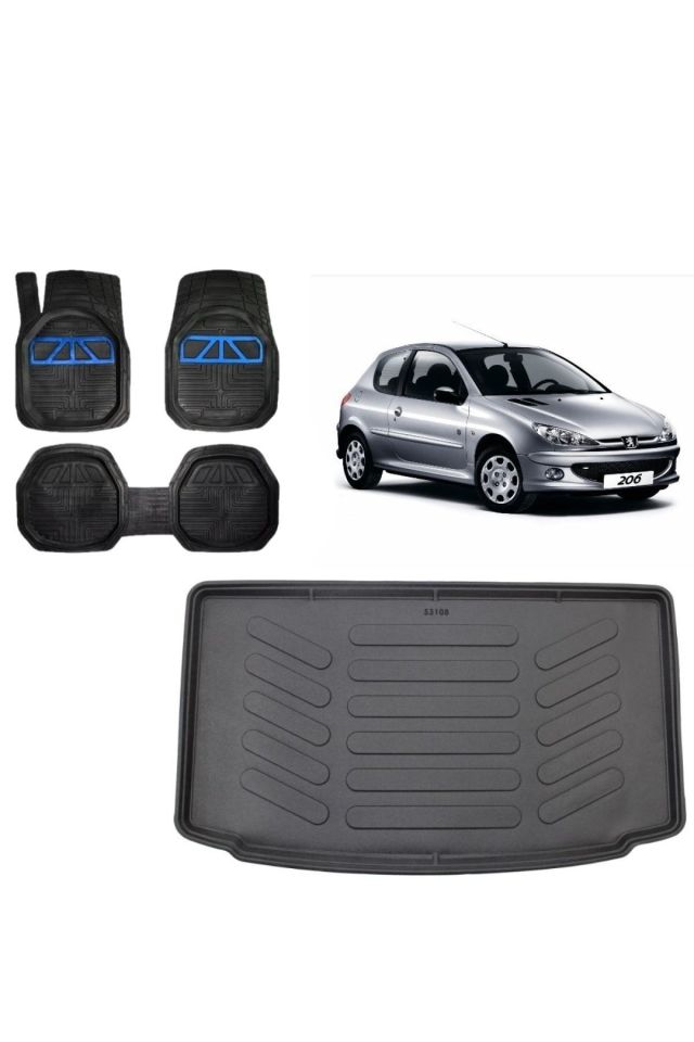 Peugeot 206 Hatchback 1999 Model 3D Bagaj Havuzu+3D Havuzlu Araca Özel Paspas Takımı