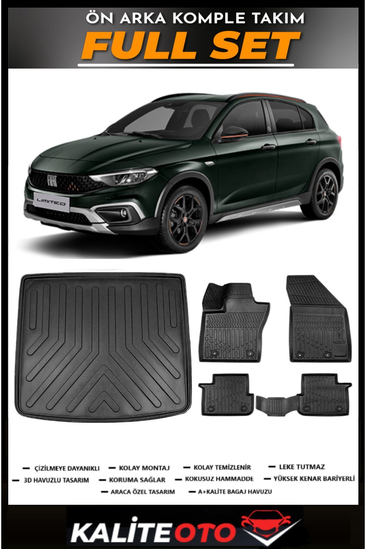 Fiat Egea Uyumlu Tamir Kitli Bagaj Havuzu+4.5D Havuzlu Paspas Seti 2025 Model
