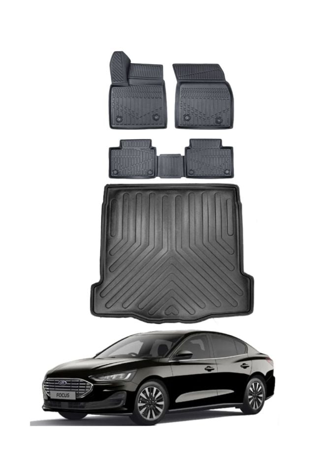 Ford Focus 5 Sedan 2023 Model İnce Stepneli Bagaj Havuzu Araca Özel Siyah Paspas Takımı