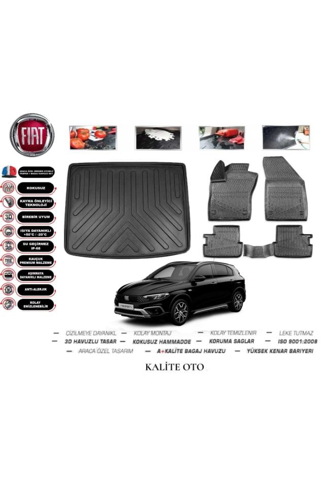Fiat Egea Cross 2023Uyumlu Model 3D Bagaj Havuzu+4D Havuzlu Paspas Seti