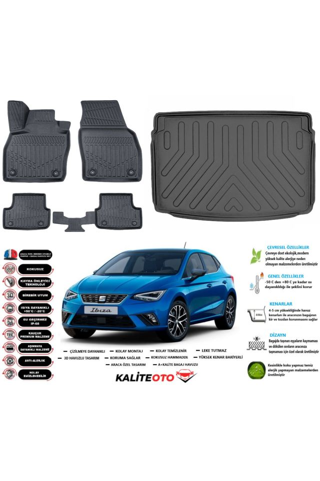 Seat Ibıza 2022 Model Üst Esnek Bagaj Havuzu Araca Özel Siyah Paspas Takımı