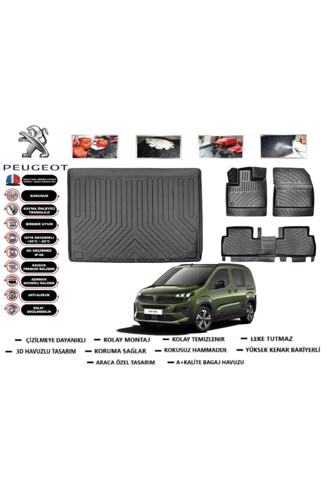 Peugeot Rifter 2019 Model Seperatörlü Bagaj Havuzu Araca Özel Paspas Takımı Prrox