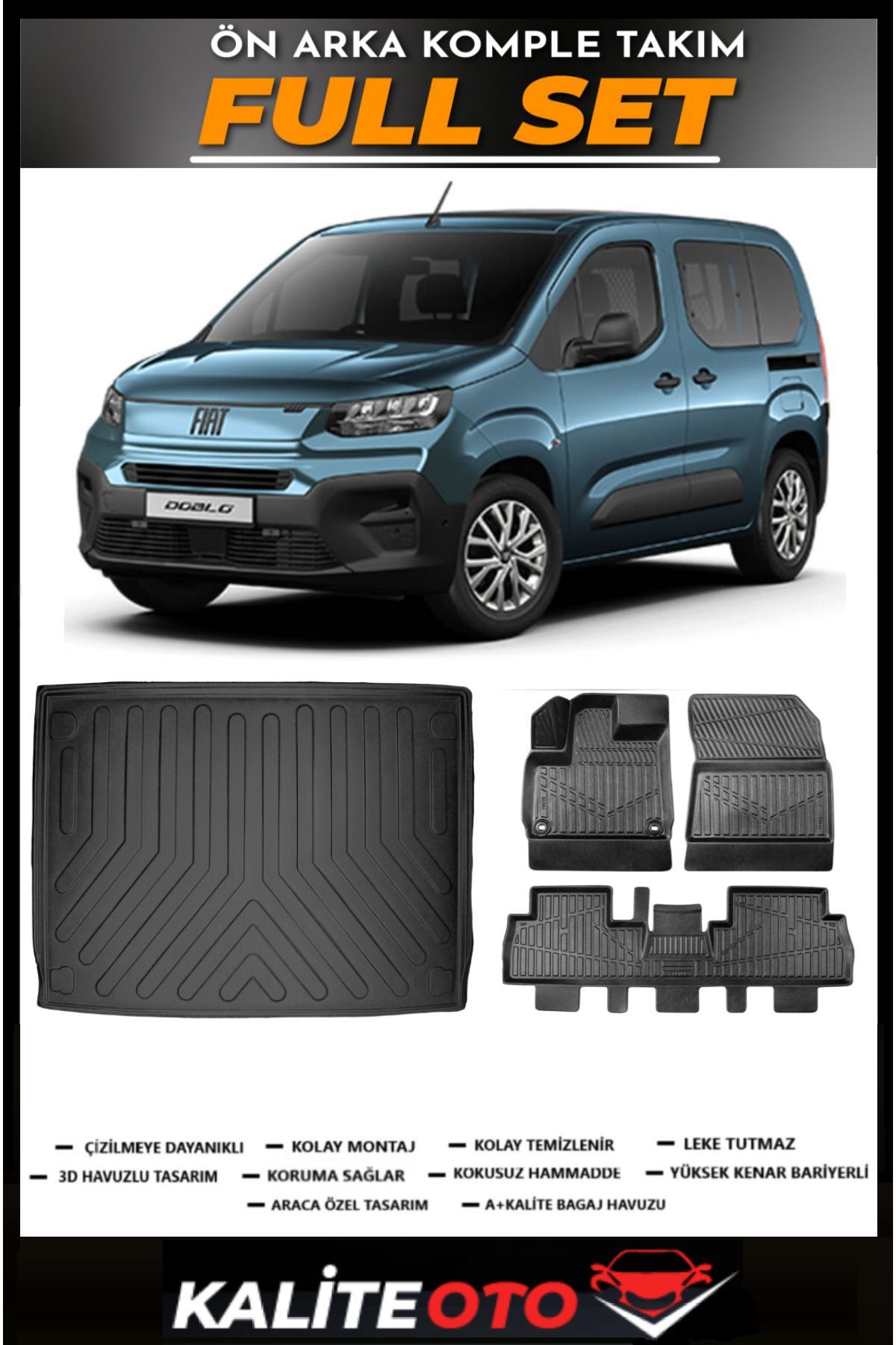 Fiat Doblo Bagaj Havuzu+4.5D Havuzlu Paspas Seti 2025 Model