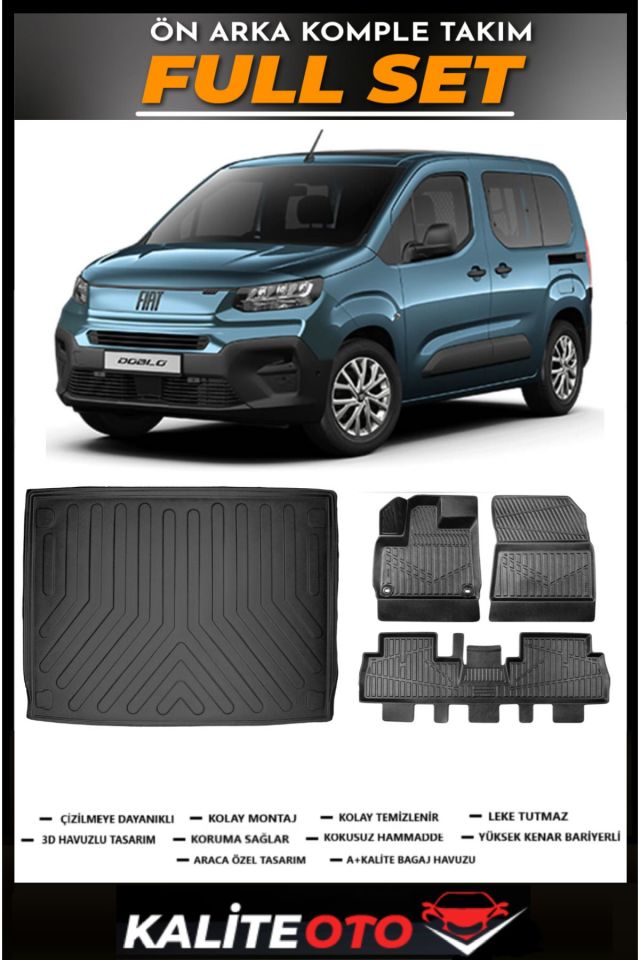 Fiat Doblo Bagaj Havuzu+4.5D Havuzlu Paspas Seti 2025 Model