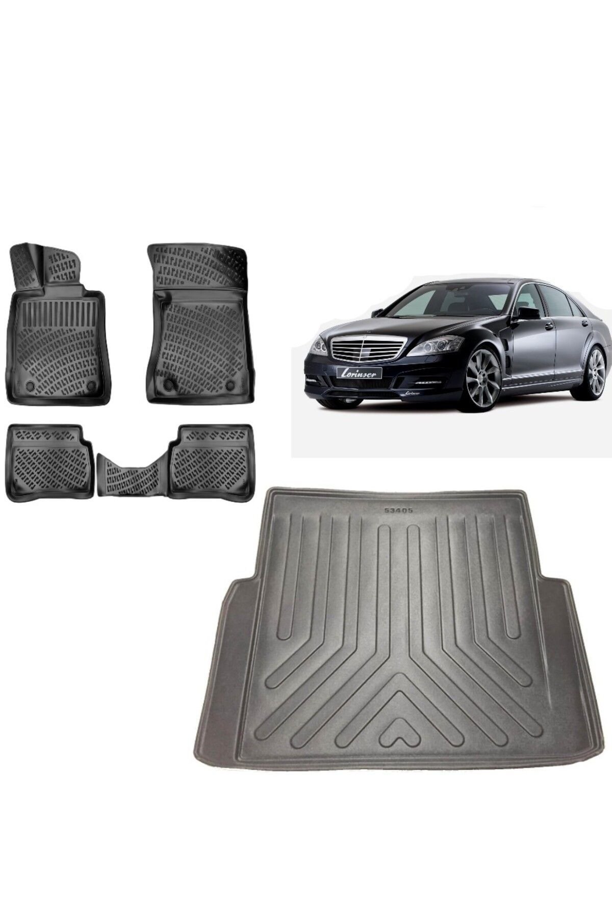 Mercedes S Serisi W221 2008 Model 3D Bagaj Havuzu+3D Havuzlu Araca Özel Paspas Takımı