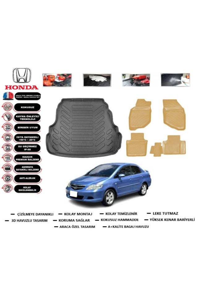 Honda City 2007 Model Bagaj Havuzu(paspası)+Araca Özel Bej Paspas Takımı Flex