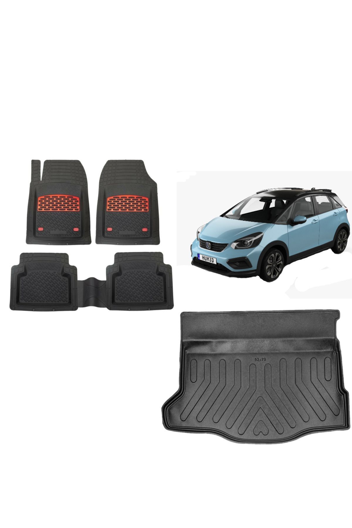 Honda Jazz Crosstar 2022 Model 3D Bagaj Havuzu+3D Havuzlu Safirr Kırmızı Kromlu Paspas
