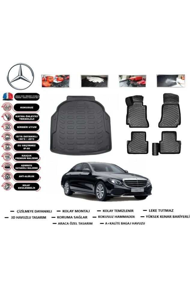 Mercedes E Serisi W213 2018 Model Plastik Setli Bagaj Havuzu Araca Özel Paspas Takımı Prrox