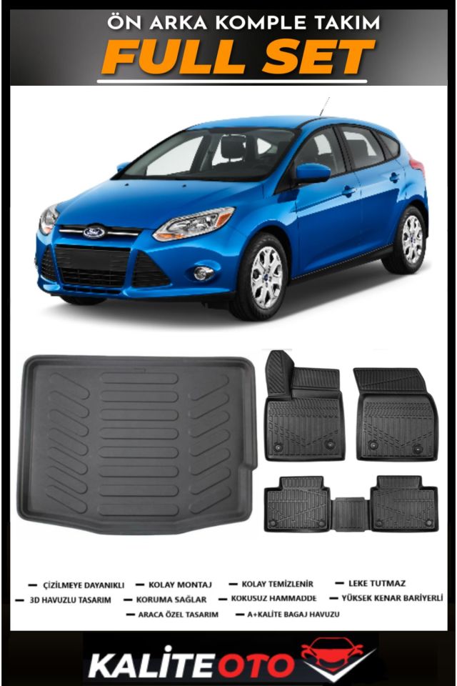 Ford Focus 3 Hatchback Bagaj Havuzu+4.5D Havuzlu Paspas Seti 2012 Model