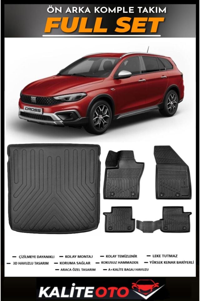 Fiat Egea Cross Uyumlu Vagon Üst Bagaj Havuzu+4.5D Havuzlu Paspas Seti 2022 Model