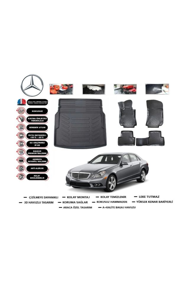 Mercedes E Serisi W212 2010 Model Rampalı Bagaj Havuzu Araca Özel Paspas Takımı Prrox