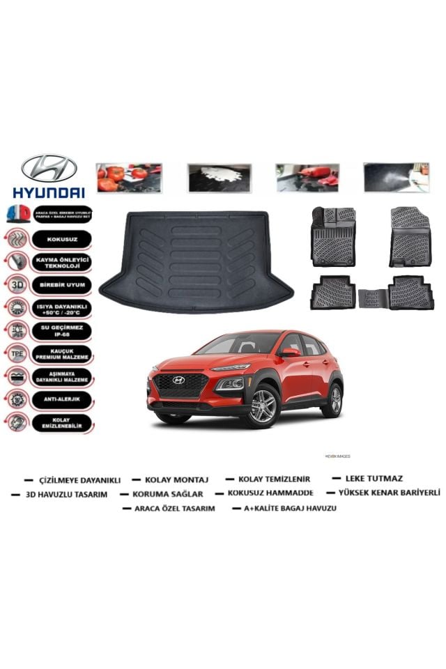 Hyundai Kona 2022 Model Çift Cepli Bagaj Havuzu Araca Özel Paspas Takımı Prrox