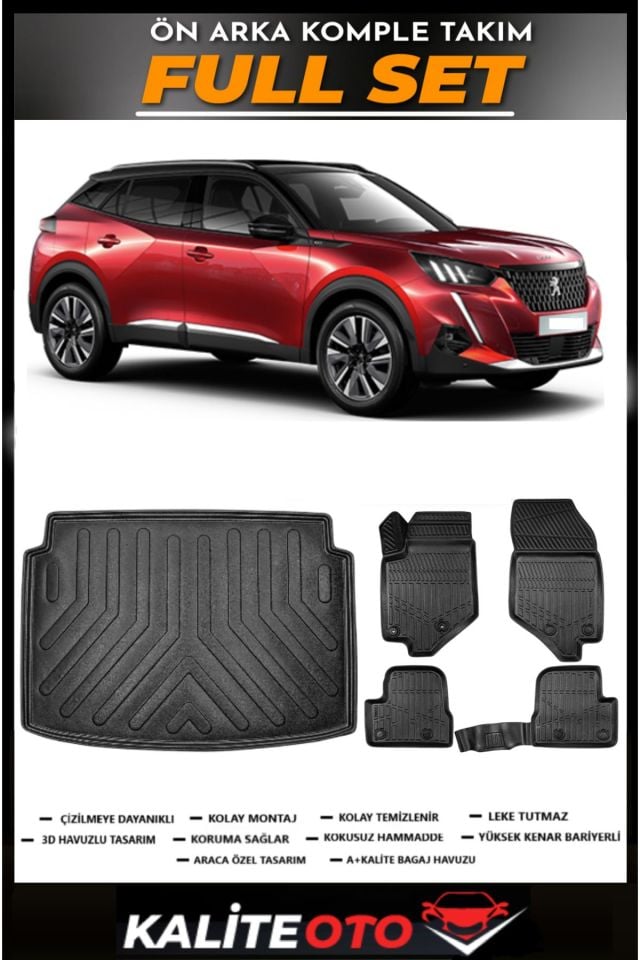 Peugeot 2008 Üst Bagaj Havuzu+4.5D Havuzlu Paspas Seti 2025 Model