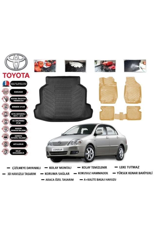 Toyota Corolla C Sedan 2002 Model Bagaj Havuzu(paspası)+Araca Özel Bej Paspas Takımı Flex