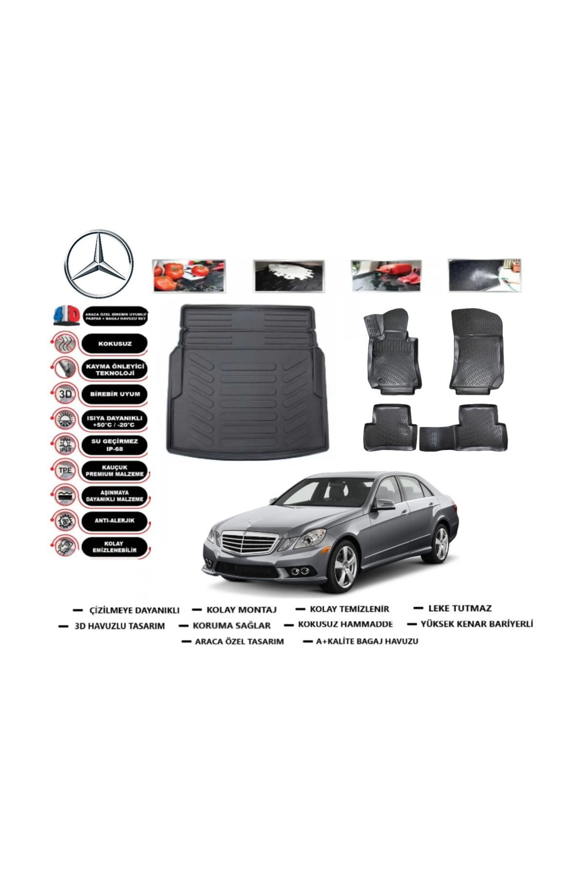Mercedes E Serisi W212 2011 Model Rampalı Bagaj Havuzu Araca Özel Paspas Takımı Prrox