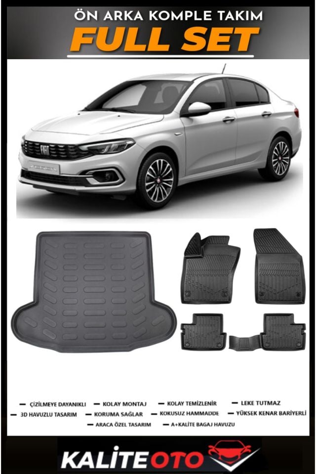 Fiat Egea Sedan Bagaj Havuzu+4.5D Havuzlu Paspas Seti 2015 Model