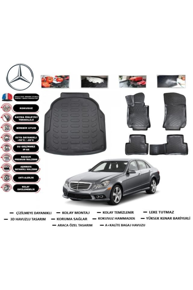 Mercedes E Serisi W212 2016 Model Plastik Setli Bagaj Havuzu Araca Özel Paspas Takımı Prrox