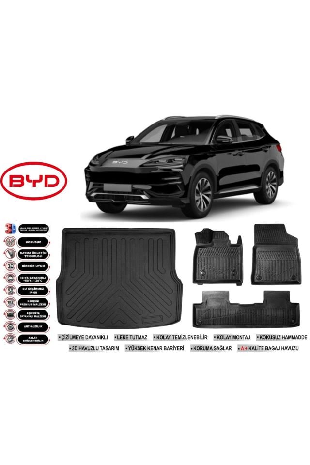 Byd Seal-u 2025 Model Bagaj Havuzu Araca Özel Siyah Havuzlu Paspas Takımı Sett