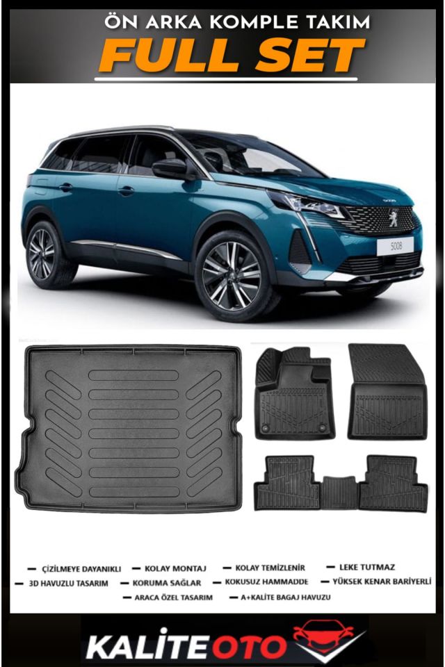 Peugeot 5008 Bagaj Havuzu+4.5D Havuzlu Paspas Seti 2021 Model