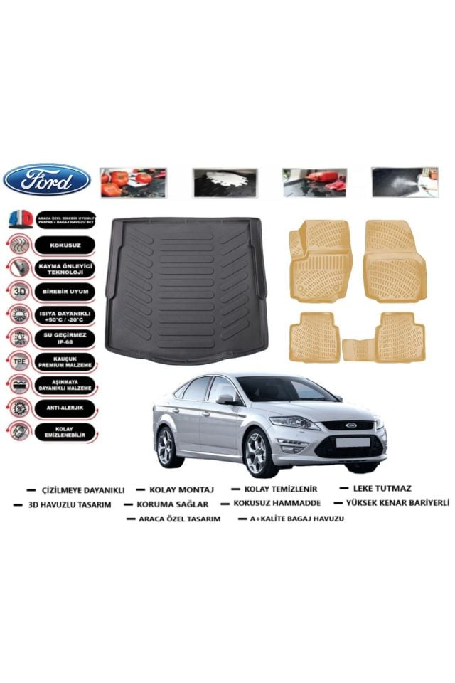 Ford Mondeo 2008 Model Bagaj Havuzu+Araca Özel Bej Paspas Takımı Flex