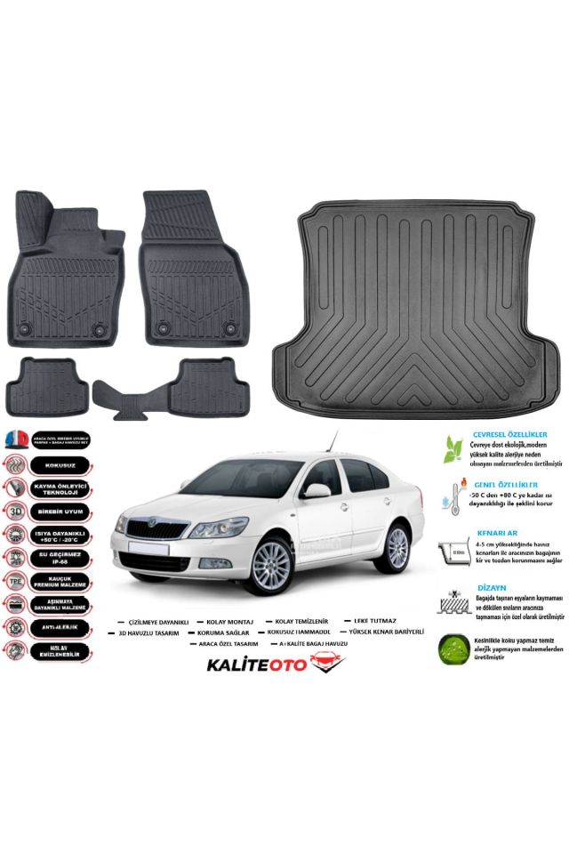 Skoda Octavia 2006 Model Esnek Bagaj Havuzu Araca Özel Siyah Paspas Takımı