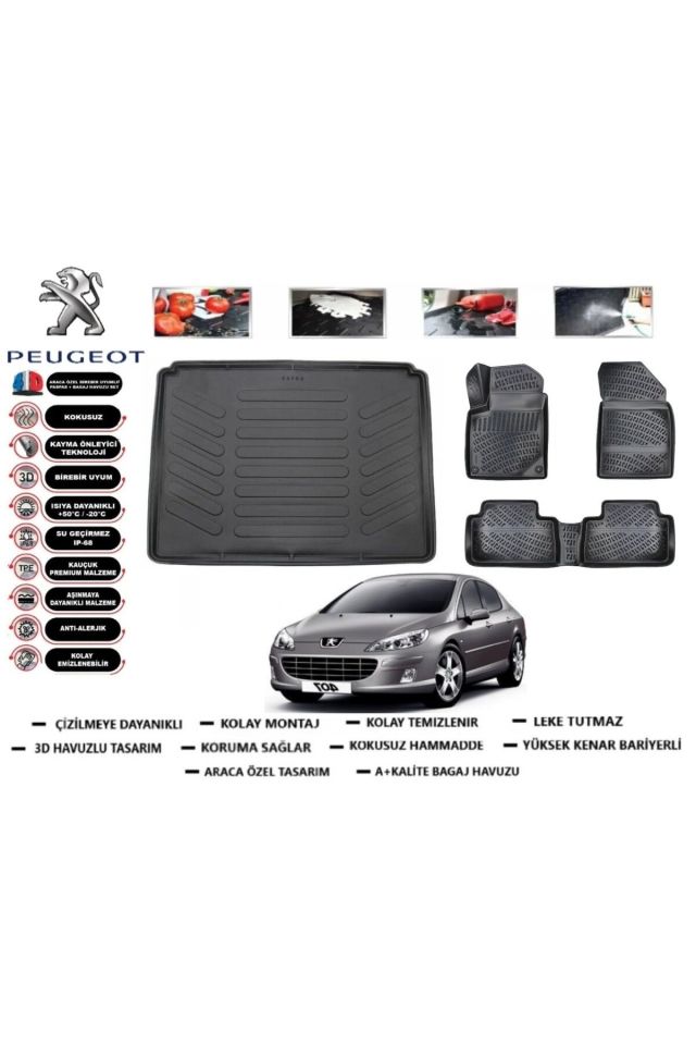 Peugeot 407 Sedan 2004 Model Bagaj Havuzu Araca Özel Paspas Takımı Prrox