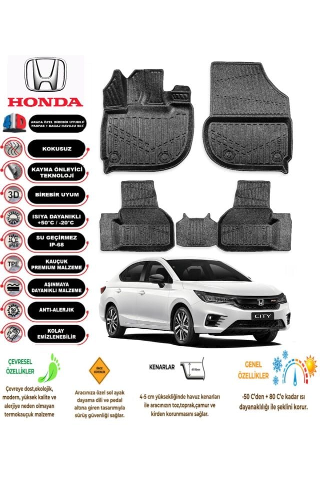 Honda City 2023 Model 4D Araca Özel Havuzlu Paspas Takımı
