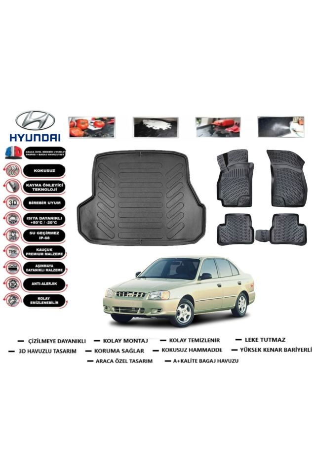 Hyundai Accent 1996 Model Bagaj Havuzu Araca Özel Paspas Takımı Prrox