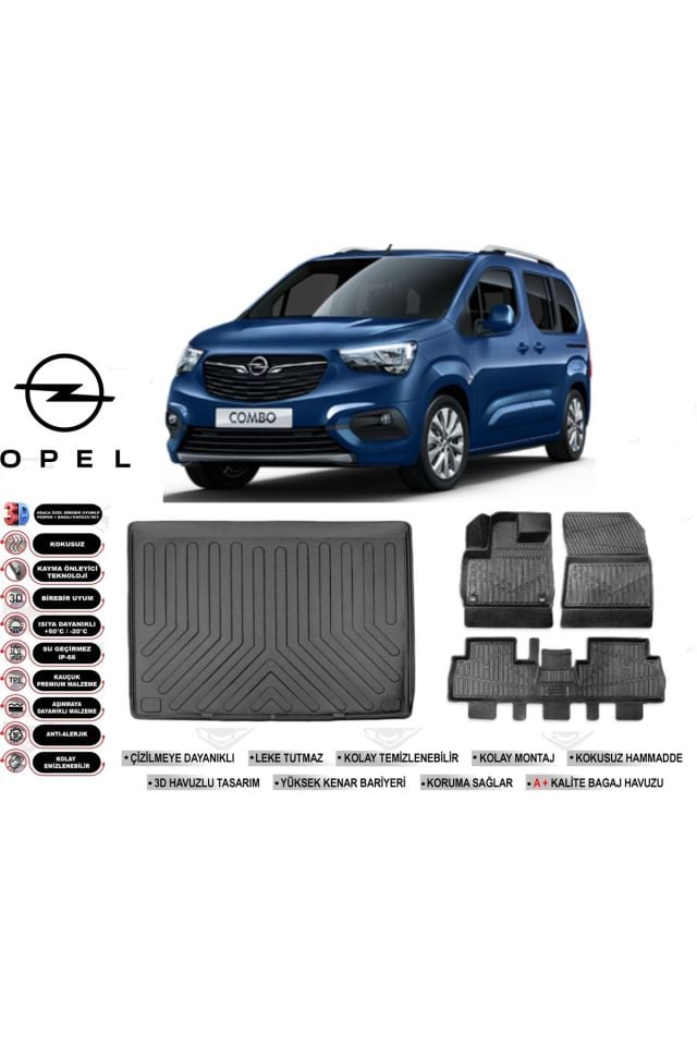 Opel Combo 2019 Model Seperatörlü Bagaj Havuzu Araca Özel Siyah Havuzlu Paspas Takımı Sett