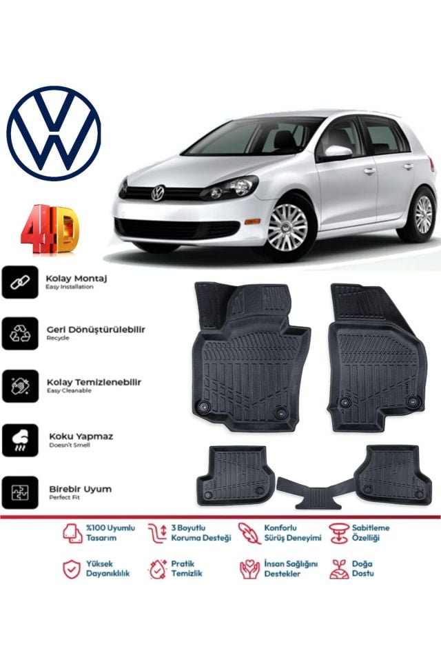 Volkswagen Golf 6 2010 Model 4D Havuzlu Paspas