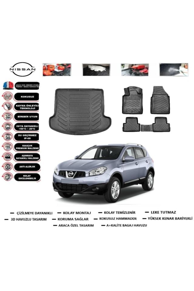 Nissan Qashqai +2 2014 Model Bagaj Havuzu Araca Özel Paspas Takımı Prrox