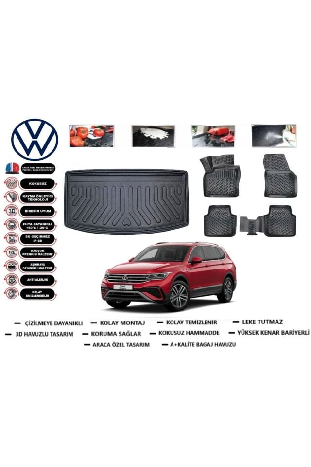 Volkswagen Tiguan All Space 2018 Model 7 Koltuk Bagaj Havuzu Araca Özel Paspas Takımı Prrox