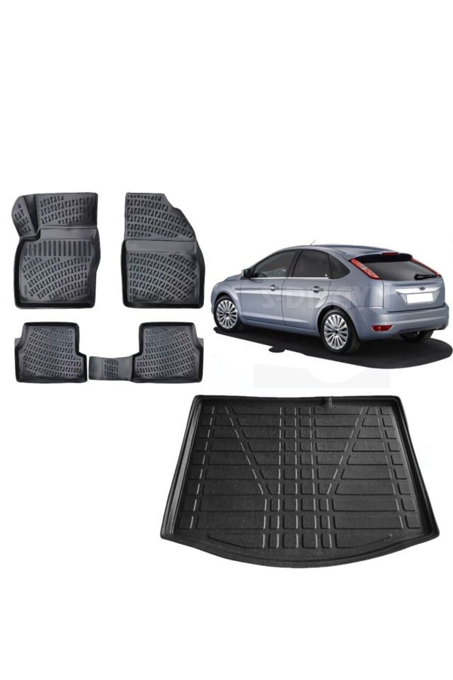 Focus 2 Hatchback 2009 İnce Stepne Model 3D Bagaj Havuzu+3D Havuzlu Araca Özel Paspas Takımı