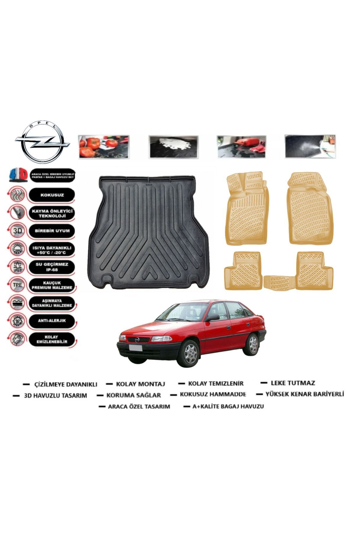Opel Astra F Sedan 1996 Model Bagaj Havuzu(paspası)+Araca Özel Bej Paspas Takımı Flex