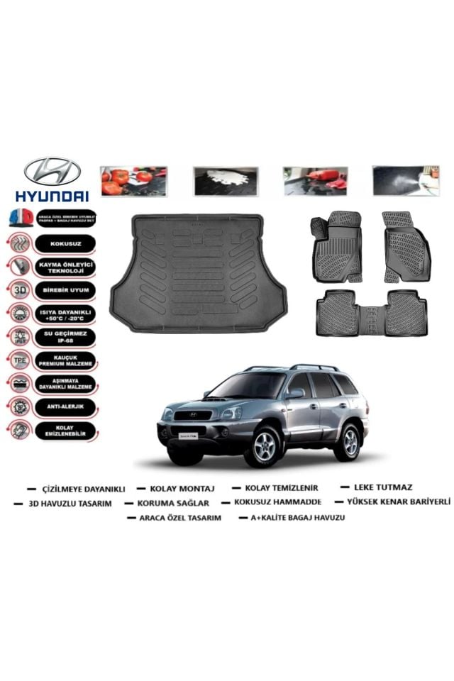 Hyundai Santafe 2003 Model Bagaj Havuzu Araca Özel Paspas Takımı Prrox