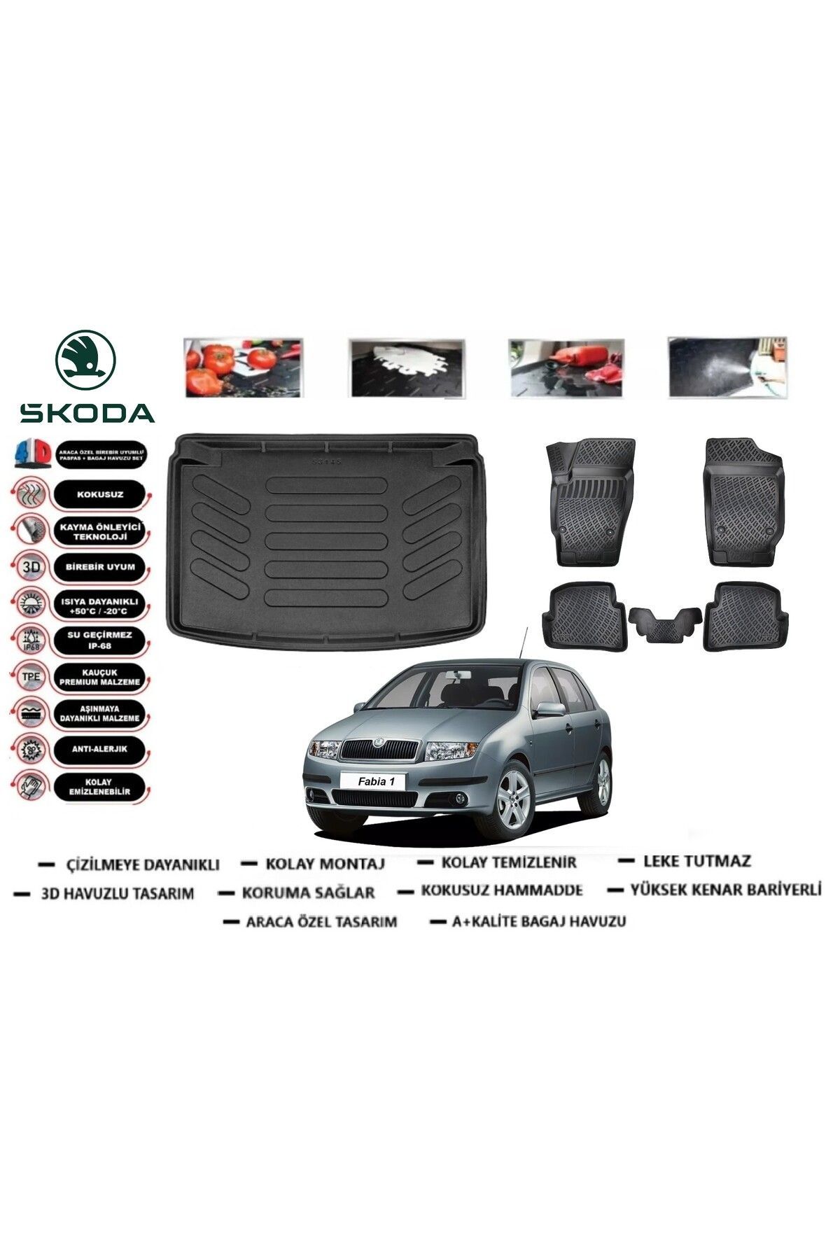 Skoda Fabia HB 2000 Model Bagaj Havuzu Araca Özel Paspas Takımı Prrox